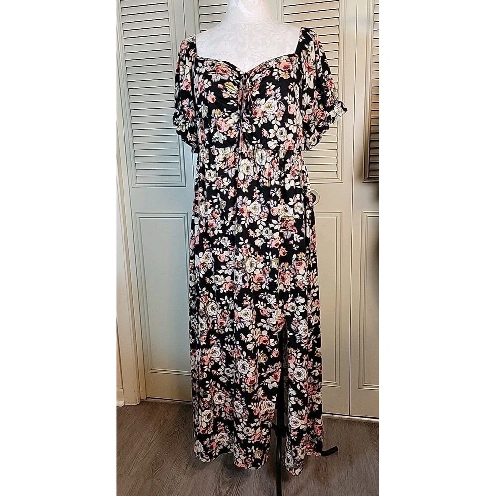 Womens Floral Milkmaid Maxi Dress Coquette Cottage Feminine Romantic~(XL?No Tag)